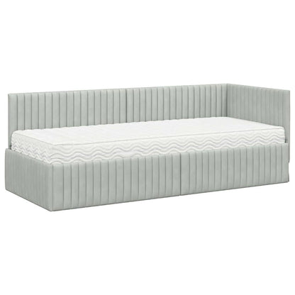 vidaXL Cadre de lit d'angle avec matelas et tête de lit 2 pcs Velours gris clair