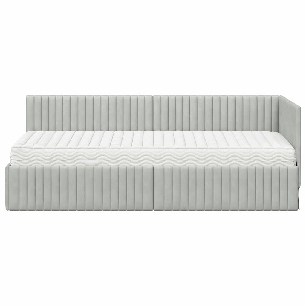 vidaXL Cadre de lit d'angle avec matelas et tête de lit 2 pcs Velours gris clair