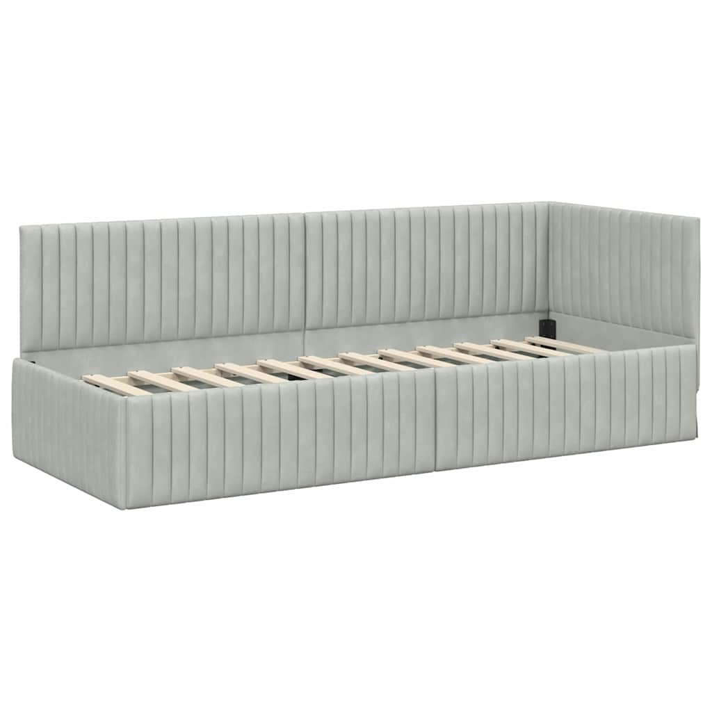 vidaXL Cadre de lit d'angle avec matelas et tête de lit 2 pcs Velours gris clair