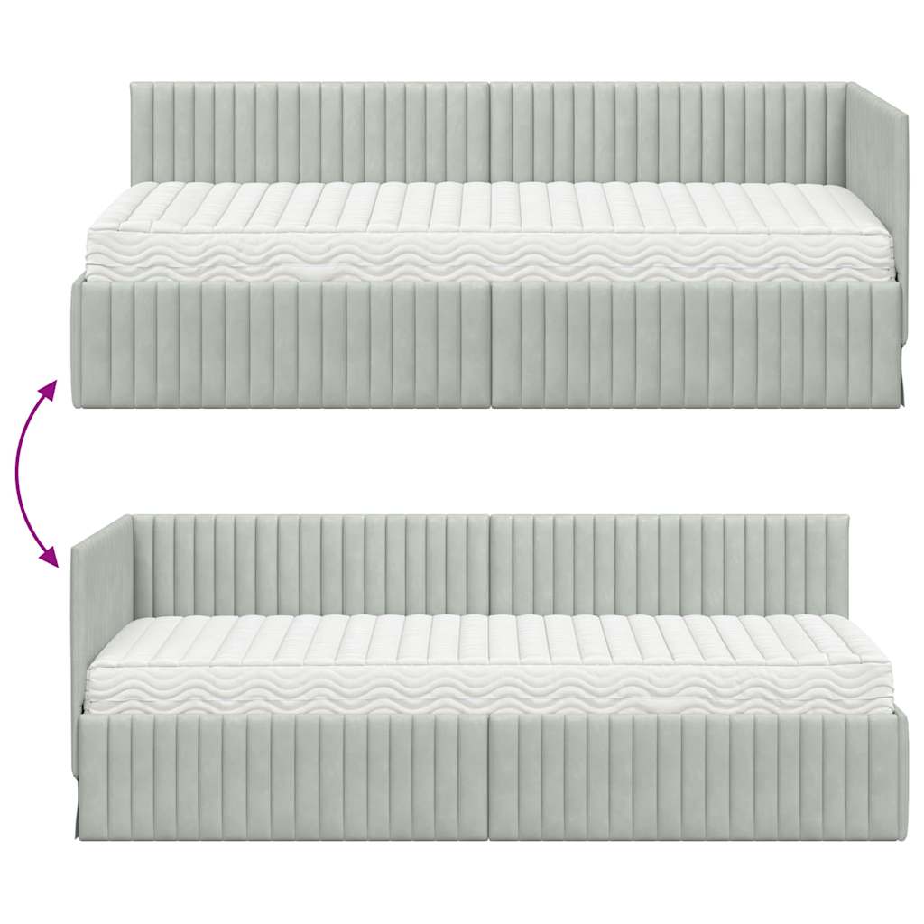 vidaXL Cadre de lit d'angle avec matelas et tête de lit 2 pcs Velours gris clair