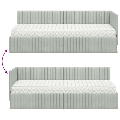 vidaXL Cadre de lit d'angle avec matelas et tête de lit 2 pcs Velours gris clair