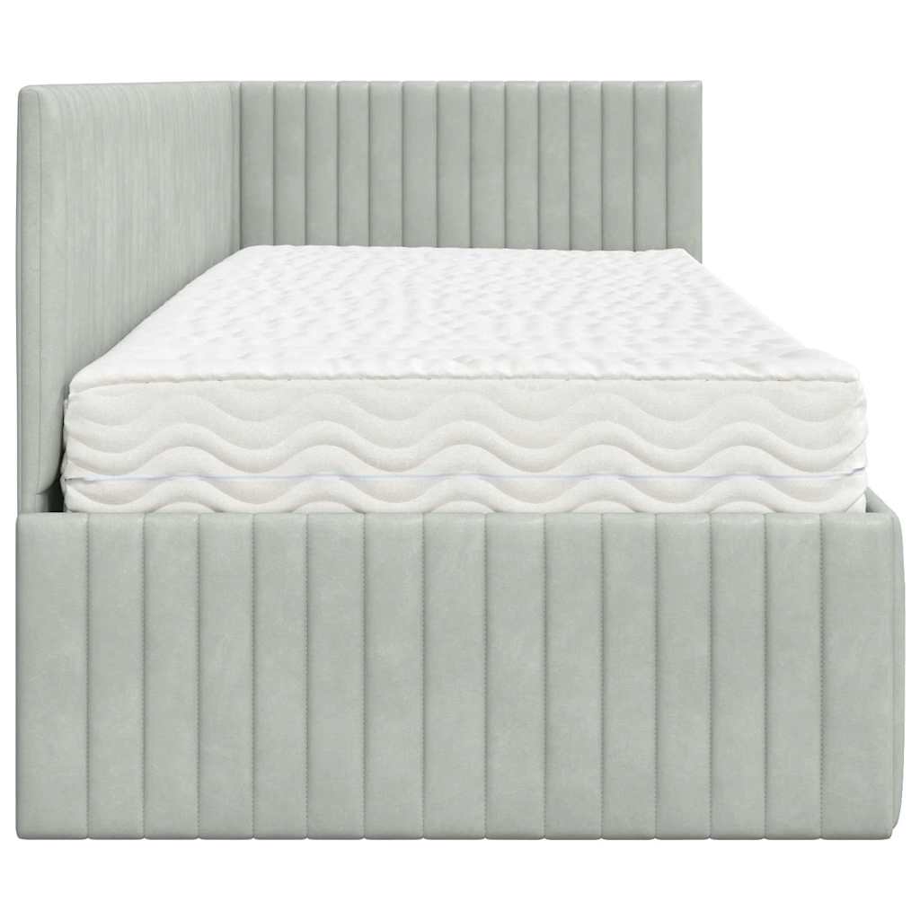 vidaXL Cadre de lit d'angle avec matelas et tête de lit 2 pcs Velours gris clair