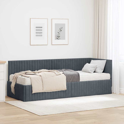 vidaXL Eckbettgestell mit Matratze mit Kopfteil 2 pcs Grau Samt
