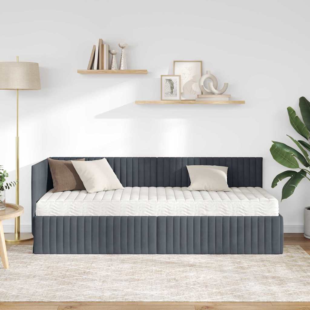 vidaXL Eckbettgestell mit Matratze mit Kopfteil 2 pcs Grau Samt