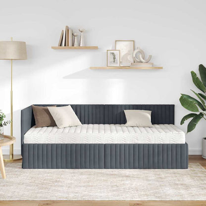vidaXL Eckbettgestell mit Matratze mit Kopfteil 2 pcs Grau Samt
