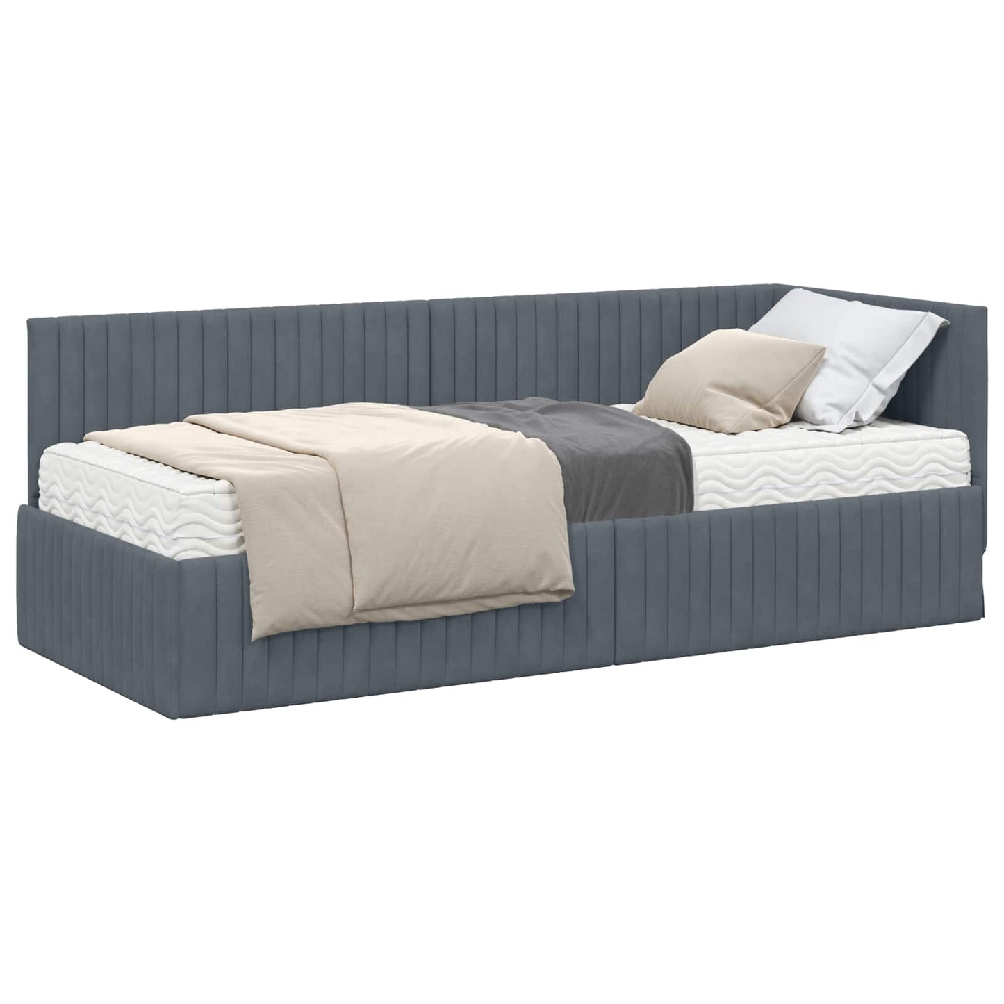 vidaXL Eckbettgestell mit Matratze mit Kopfteil 2 pcs Grau Samt