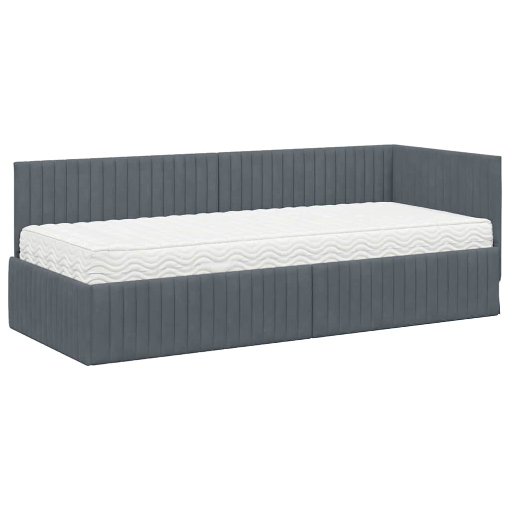 vidaXL Eckbettgestell mit Matratze mit Kopfteil 2 pcs Grau Samt