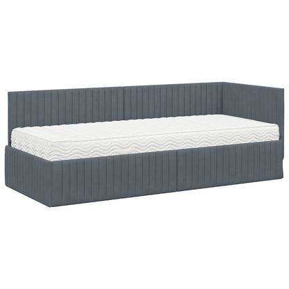 vidaXL Eckbettgestell mit Matratze mit Kopfteil 2 pcs Grau Samt
