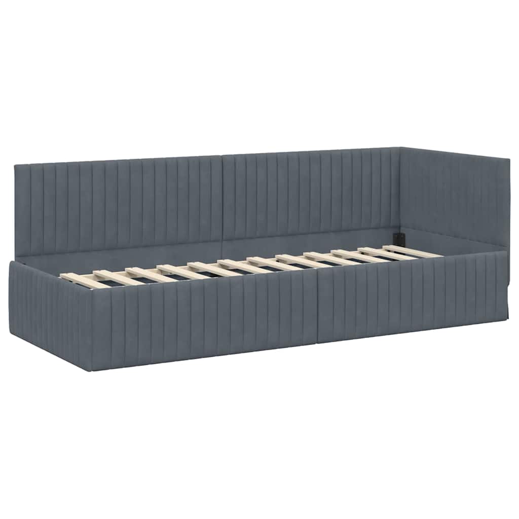 vidaXL Eckbettgestell mit Matratze mit Kopfteil 2 pcs Grau Samt