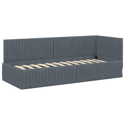 vidaXL Eckbettgestell mit Matratze mit Kopfteil 2 pcs Grau Samt
