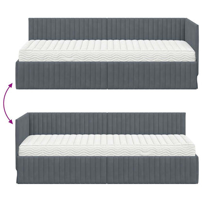 vidaXL Eckbettgestell mit Matratze mit Kopfteil 2 pcs Grau Samt