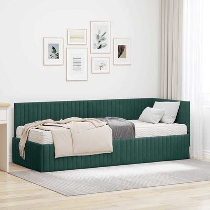 vidaXL Cadre de lit d'angle avec matelas et tête de lit 2 pcs Vert Velours
