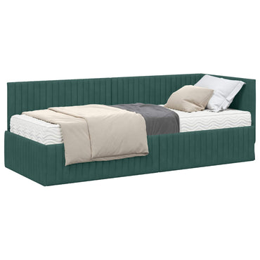 vidaXL Cadre de lit d'angle avec matelas et tête de lit 2 pcs Vert Velours