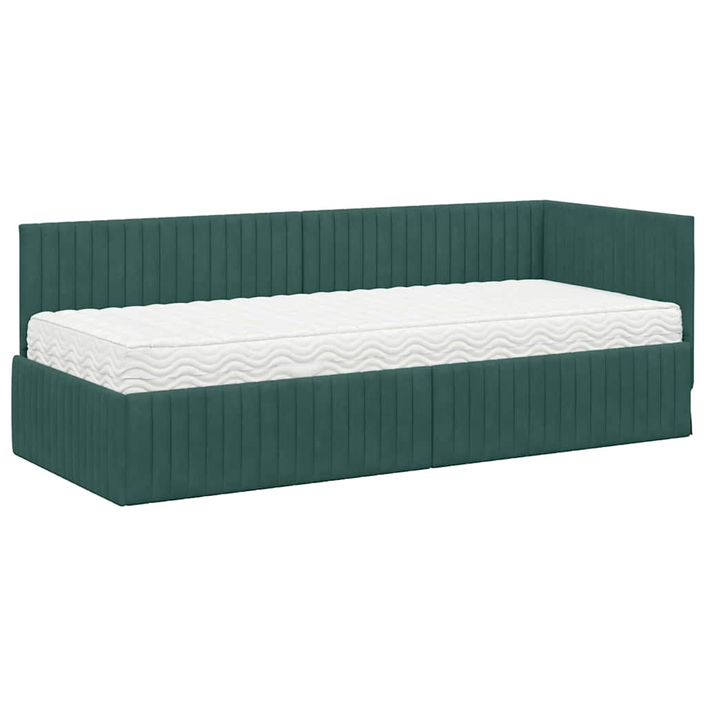 vidaXL Cadre de lit d'angle avec matelas et tête de lit 2 pcs Vert Velours