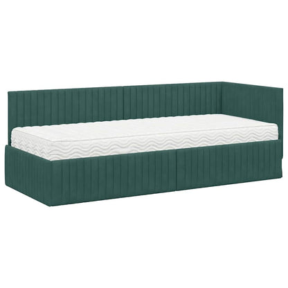 vidaXL Cadre de lit d'angle avec matelas et tête de lit 2 pcs Vert Velours