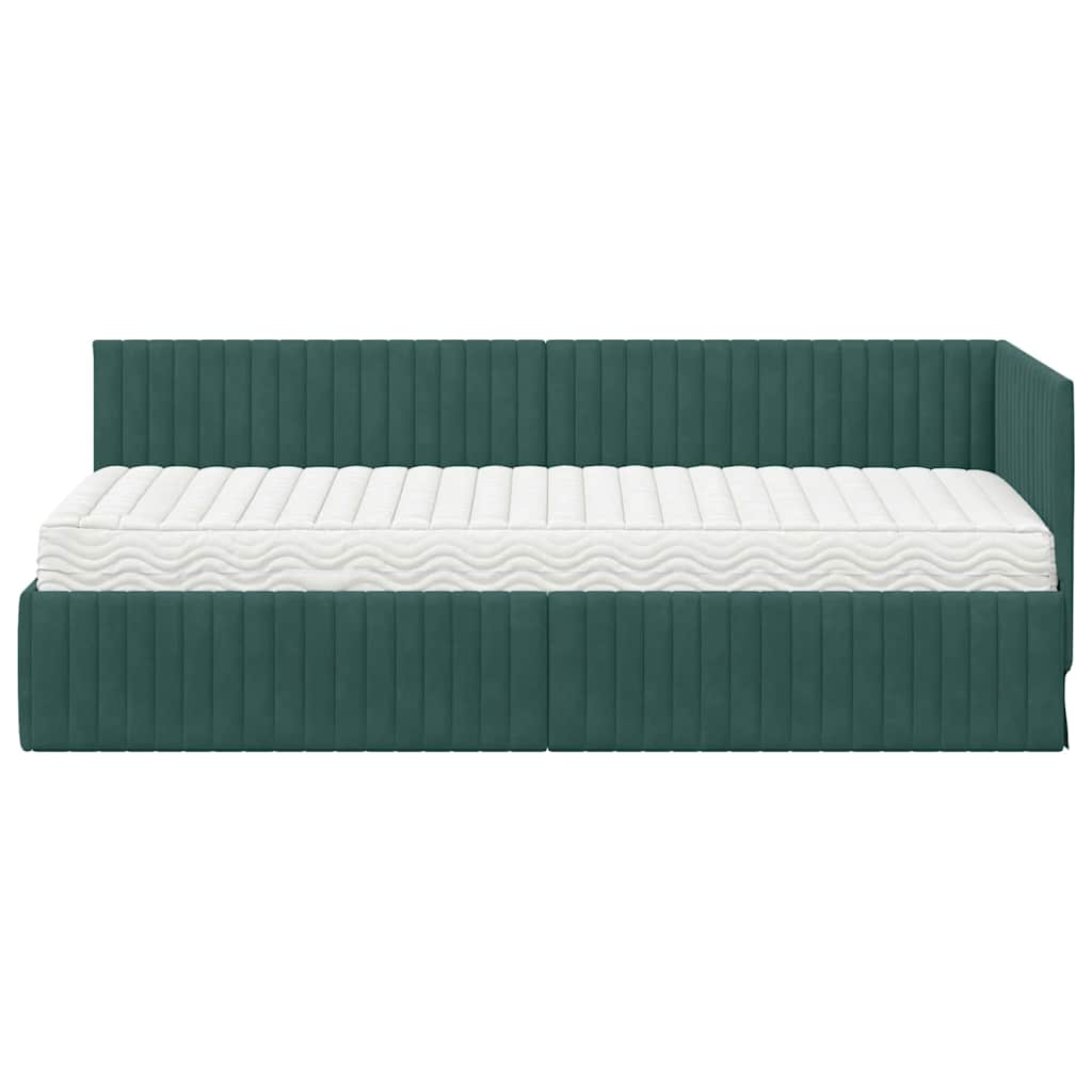 vidaXL Cadre de lit d'angle avec matelas et tête de lit 2 pcs Vert Velours