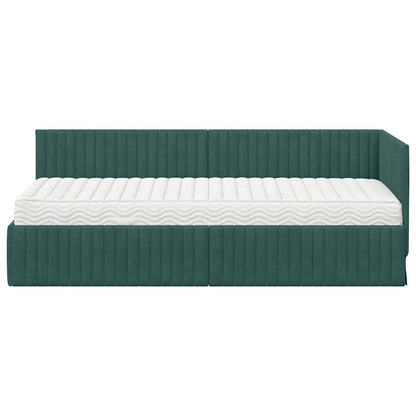 vidaXL Cadre de lit d'angle avec matelas et tête de lit 2 pcs Vert Velours