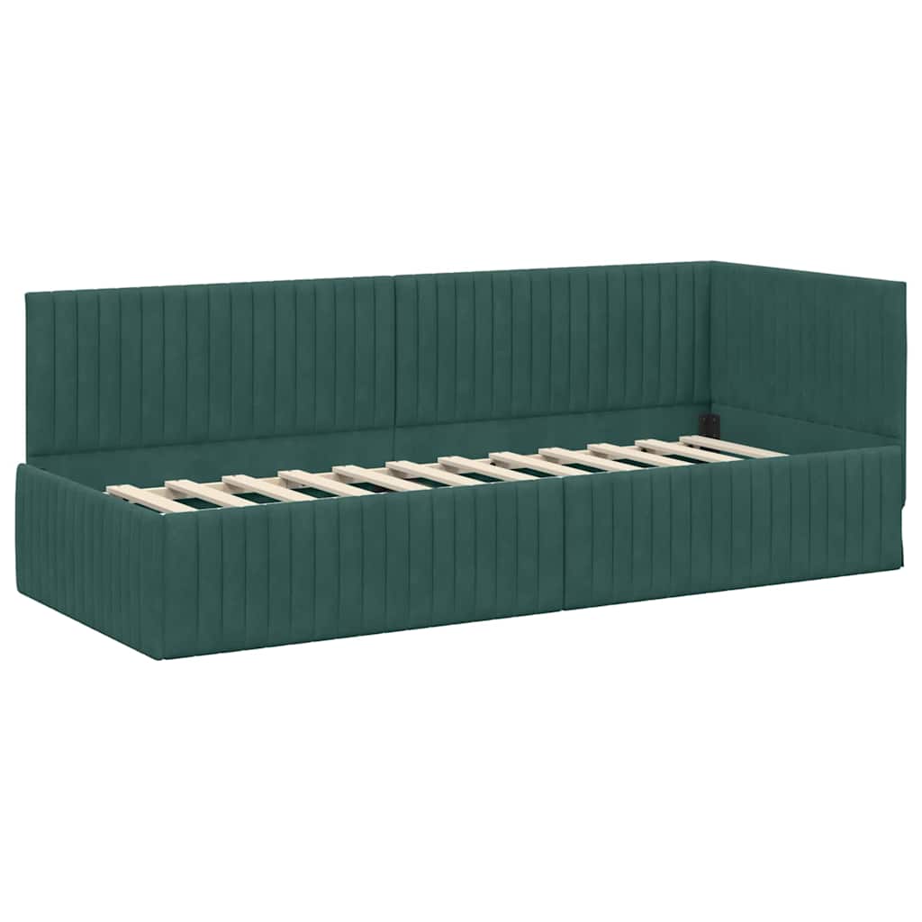vidaXL Cadre de lit d'angle avec matelas et tête de lit 2 pcs Vert Velours