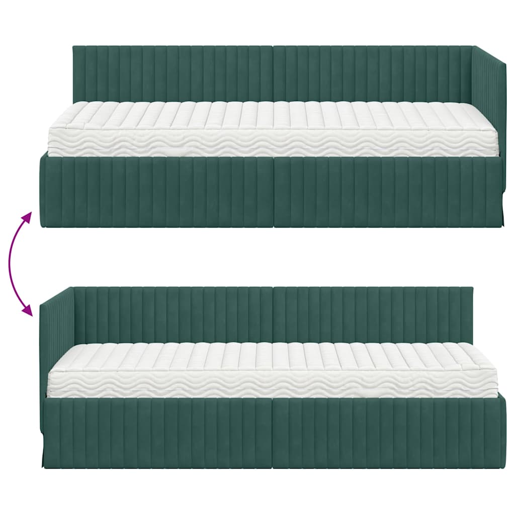 vidaXL Cadre de lit d'angle avec matelas et tête de lit 2 pcs Vert Velours