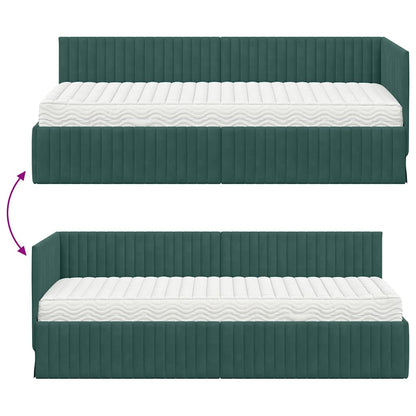 vidaXL Cadre de lit d'angle avec matelas et tête de lit 2 pcs Vert Velours