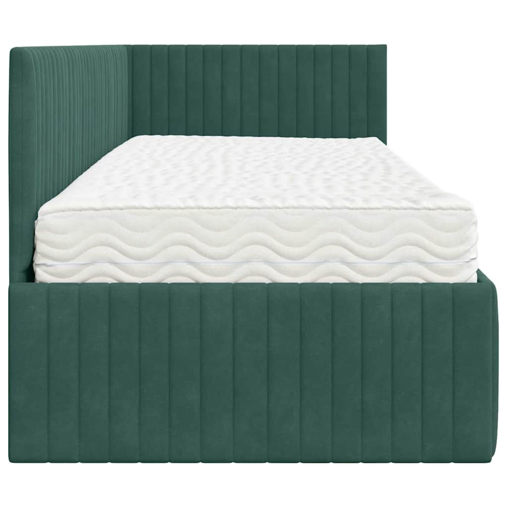 vidaXL Cadre de lit d'angle avec matelas et tête de lit 2 pcs Vert Velours