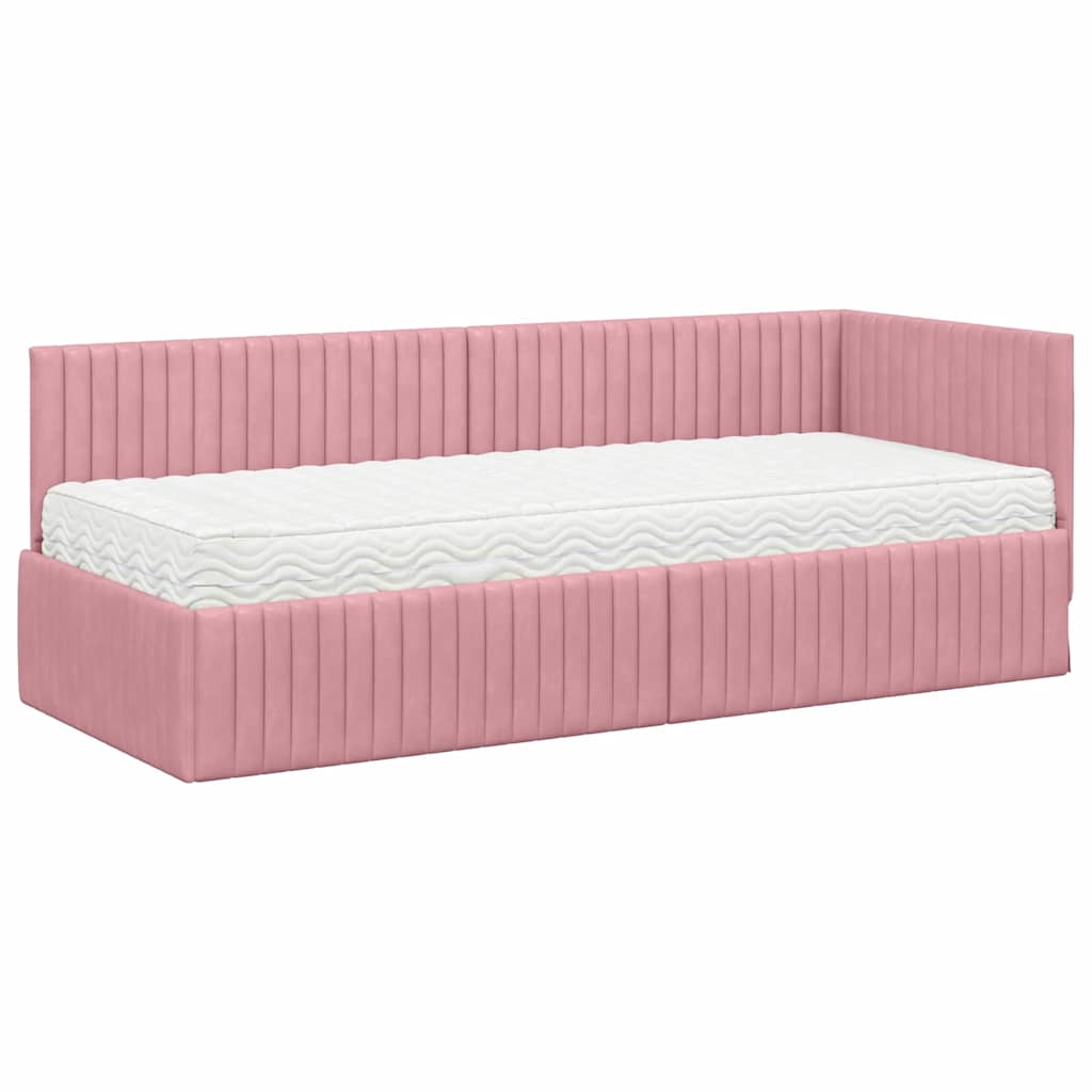 vidaXL Eckbettgestell mit Matratze mit Kopfteil 2 pcs Grau Samt