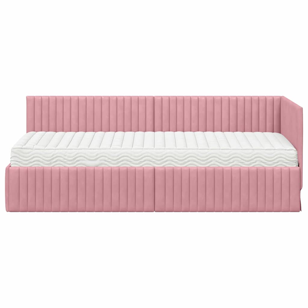 vidaXL Eckbettgestell mit Matratze mit Kopfteil 2 pcs Grau Samt