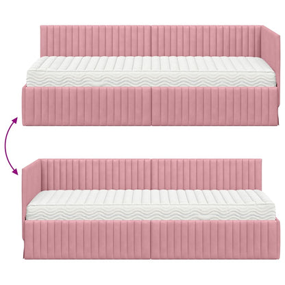 vidaXL Eckbettgestell mit Matratze mit Kopfteil 2 pcs Grau Samt
