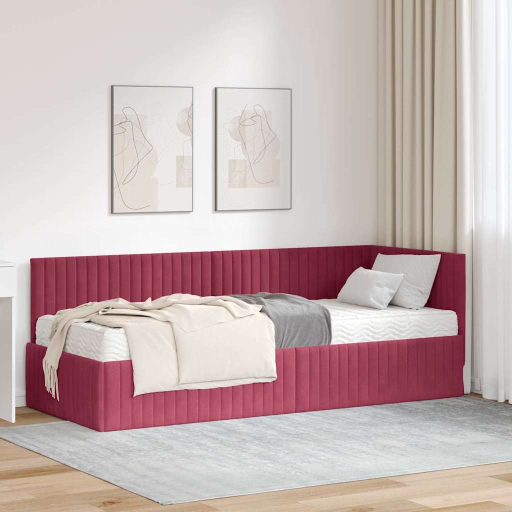 vidaXL Cadre de lit d'angle avec matelas et tête de lit 2 pcs Vert Velours