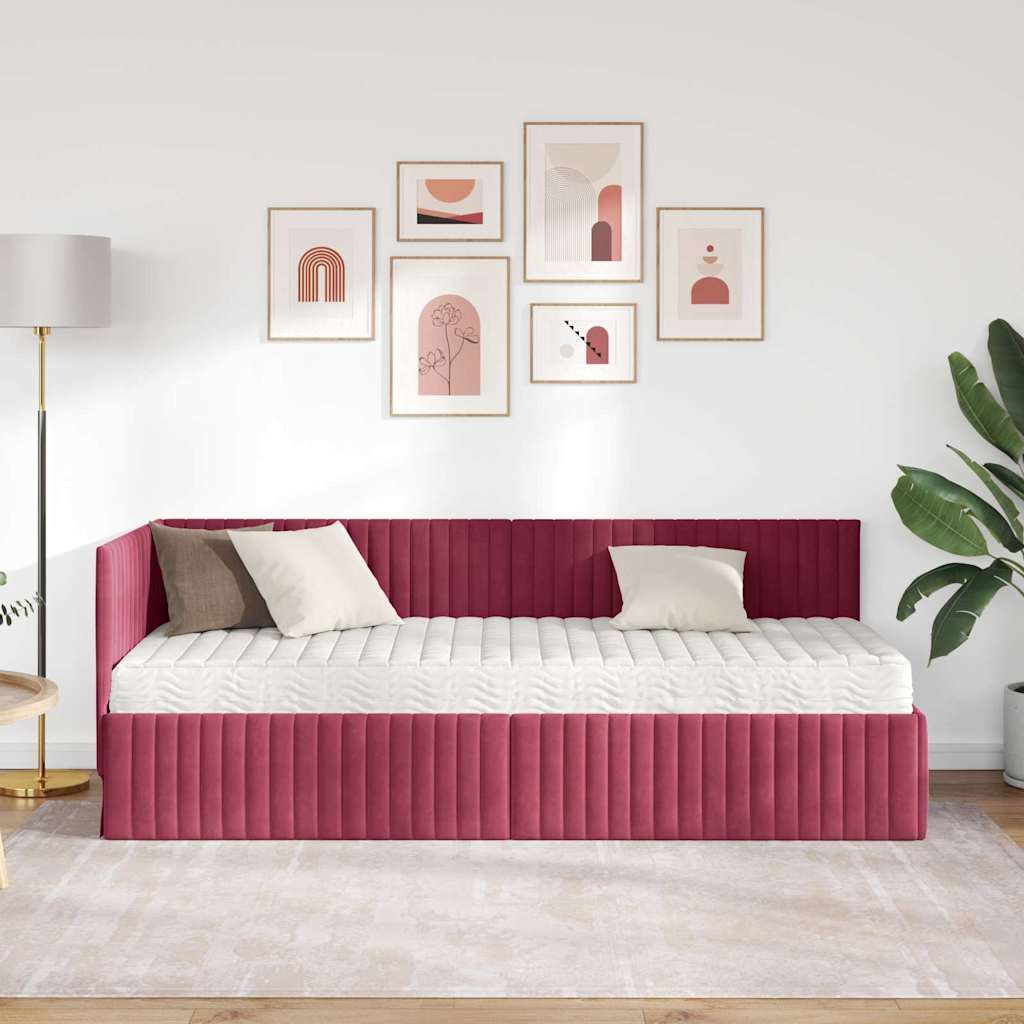 vidaXL Cadre de lit d'angle avec matelas et tête de lit 2 pcs Vert Velours