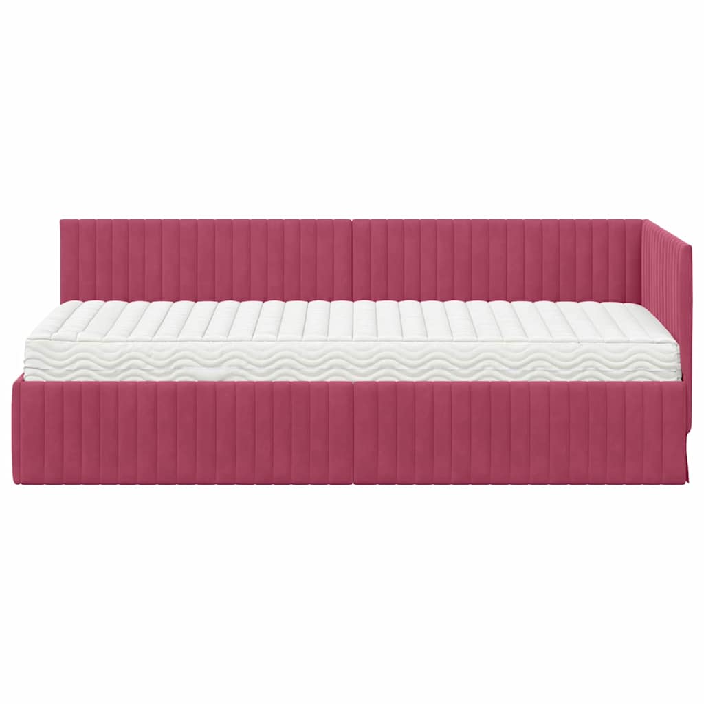vidaXL Cadre de lit d'angle avec matelas et tête de lit 2 pcs Vert Velours