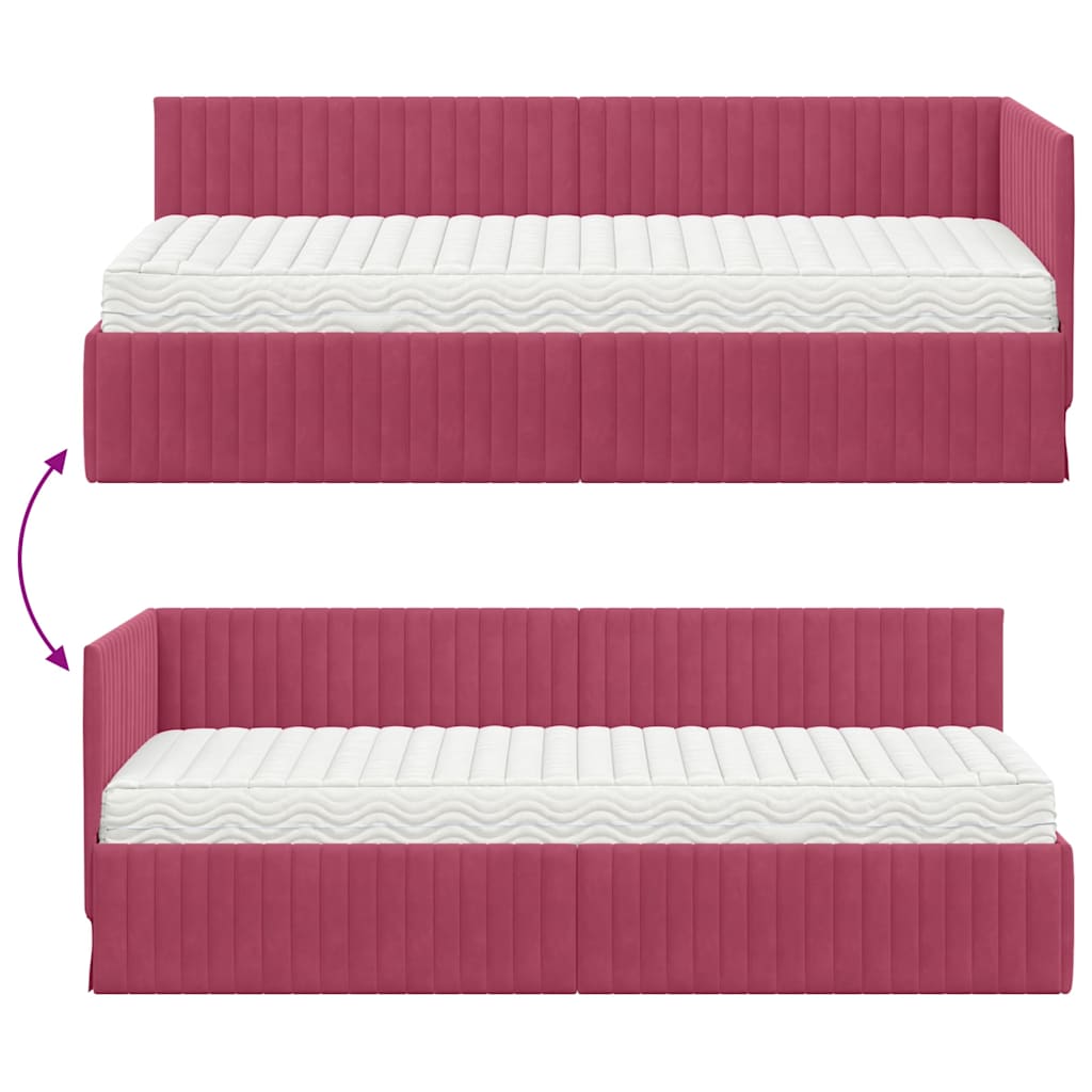 vidaXL Cadre de lit d'angle avec matelas et tête de lit 2 pcs Vert Velours