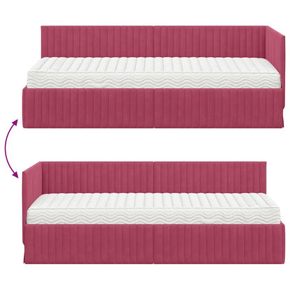 vidaXL Cadre de lit d'angle avec matelas et tête de lit 2 pcs Vert Velours