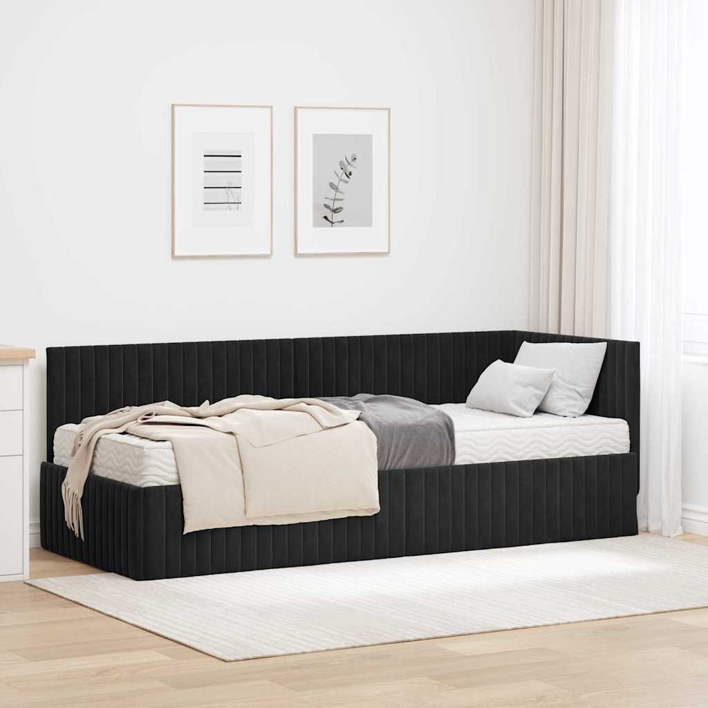 vidaXL Eckbettgestell mit Matratze mit Kopfteil 2 pcs Schwarz Samt