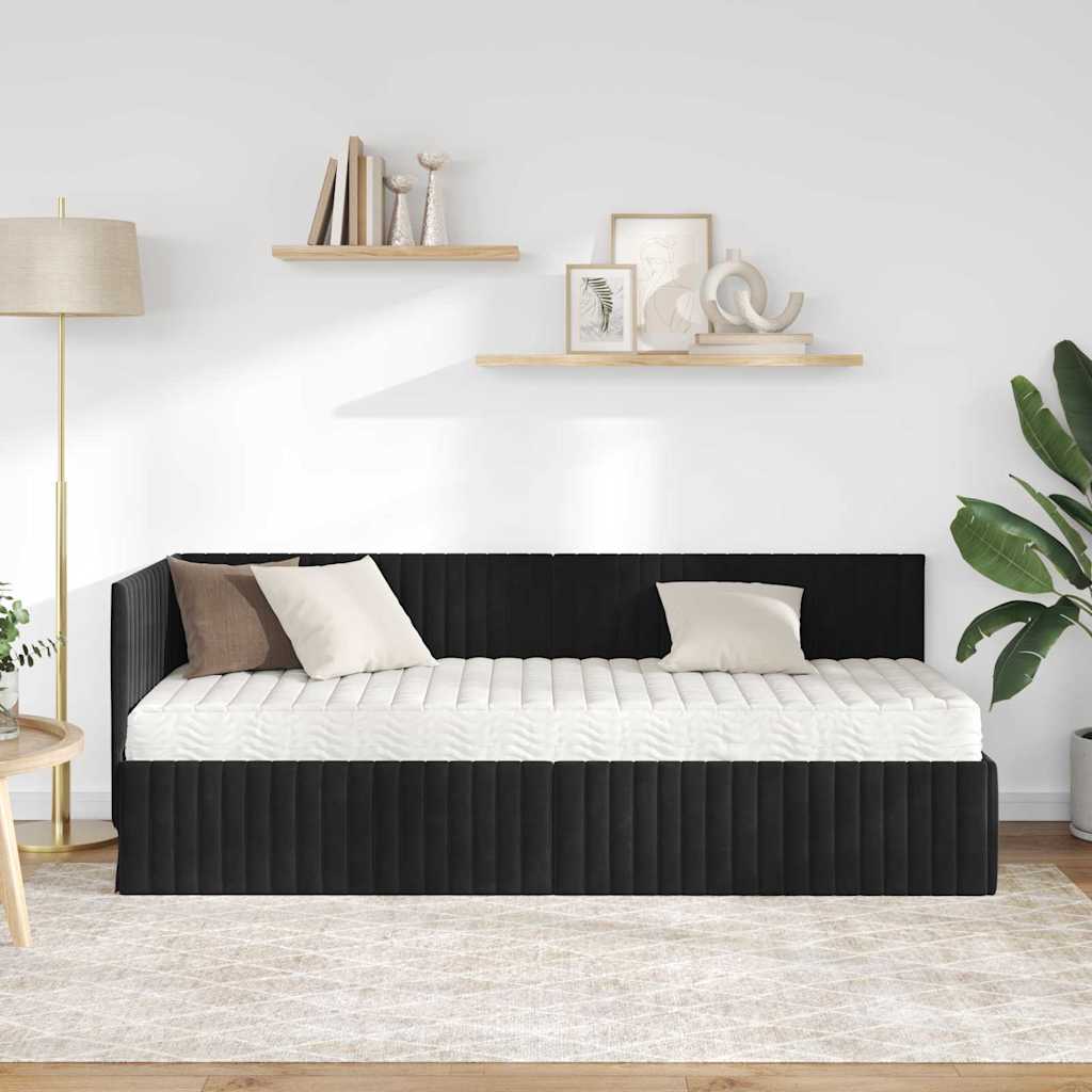 vidaXL Eckbettgestell mit Matratze mit Kopfteil 2 pcs Schwarz Samt