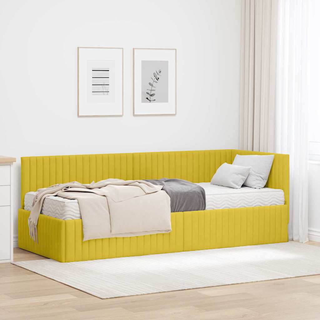 vidaXL Eckbettgestell mit Matratze mit Kopfteil 2 pcs Gelb Samt