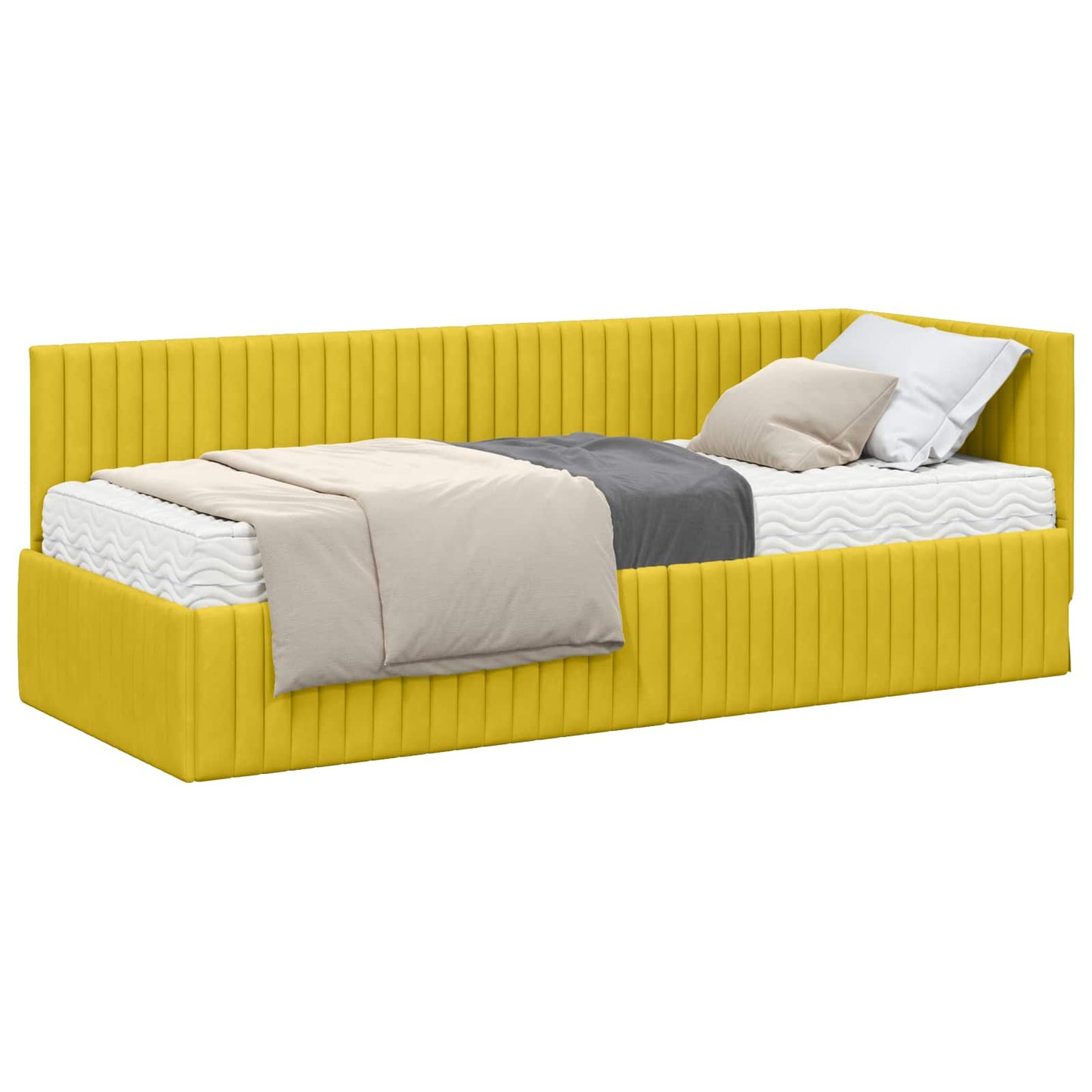 vidaXL Eckbettgestell mit Matratze mit Kopfteil 2 pcs Gelb Samt
