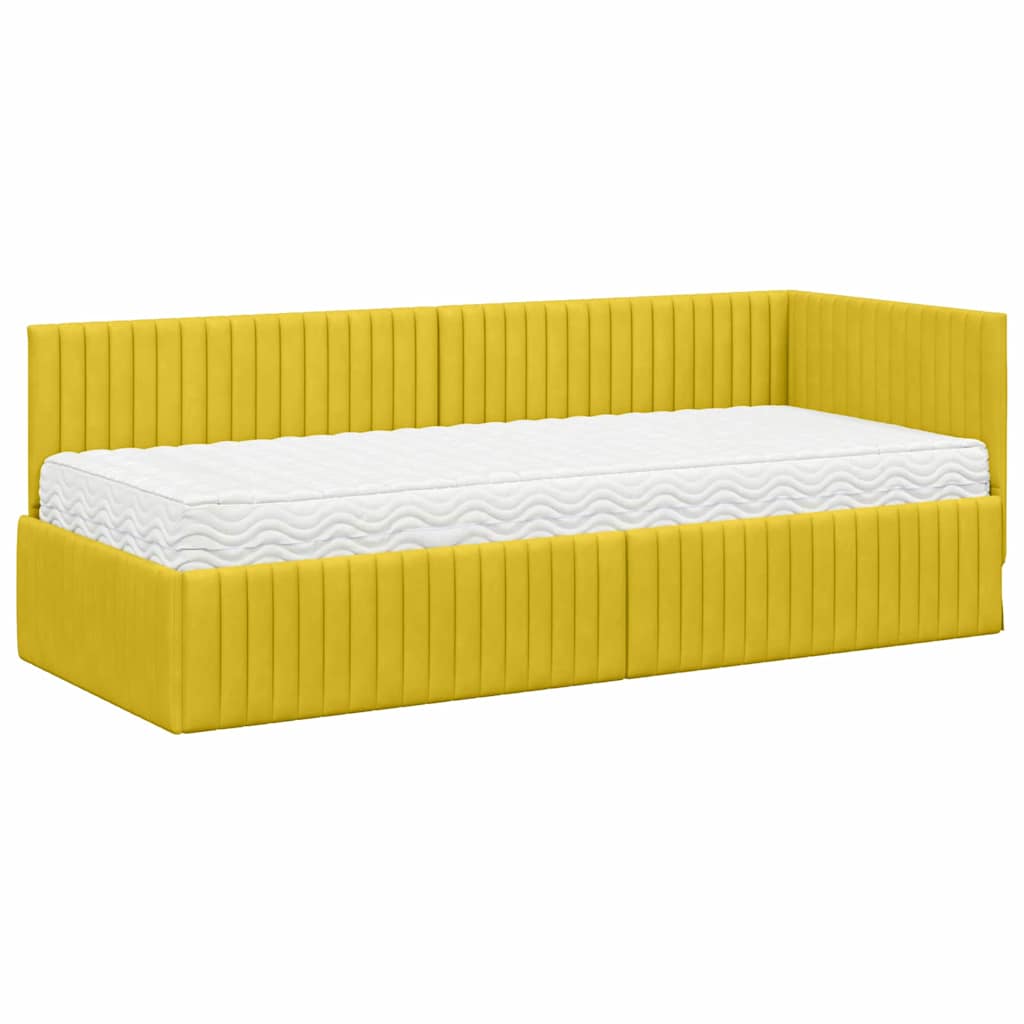 vidaXL Eckbettgestell mit Matratze mit Kopfteil 2 pcs Gelb Samt