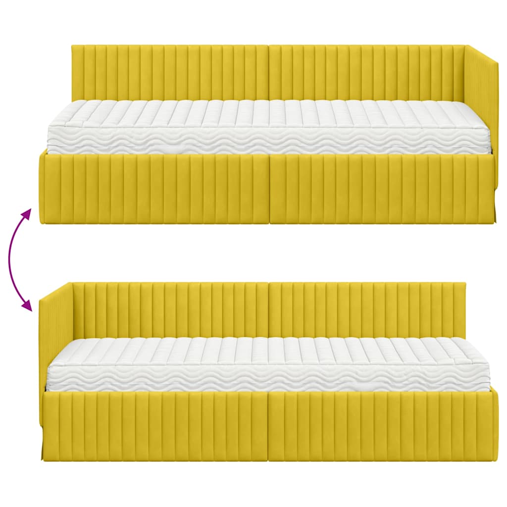 vidaXL Eckbettgestell mit Matratze mit Kopfteil 2 pcs Gelb Samt
