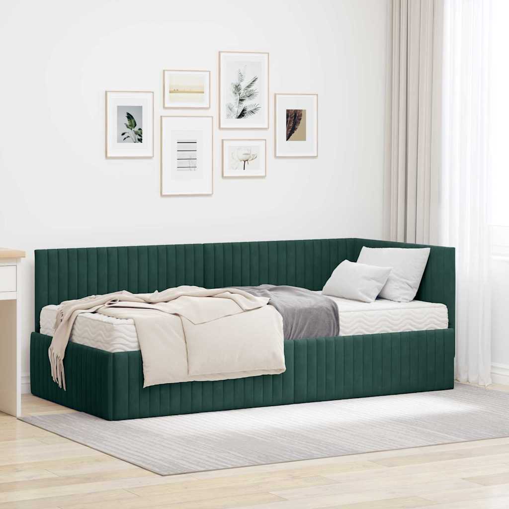 vidaXL Cadre de lit d'angle avec matelas et tête de lit 2 pcs Vert Velours