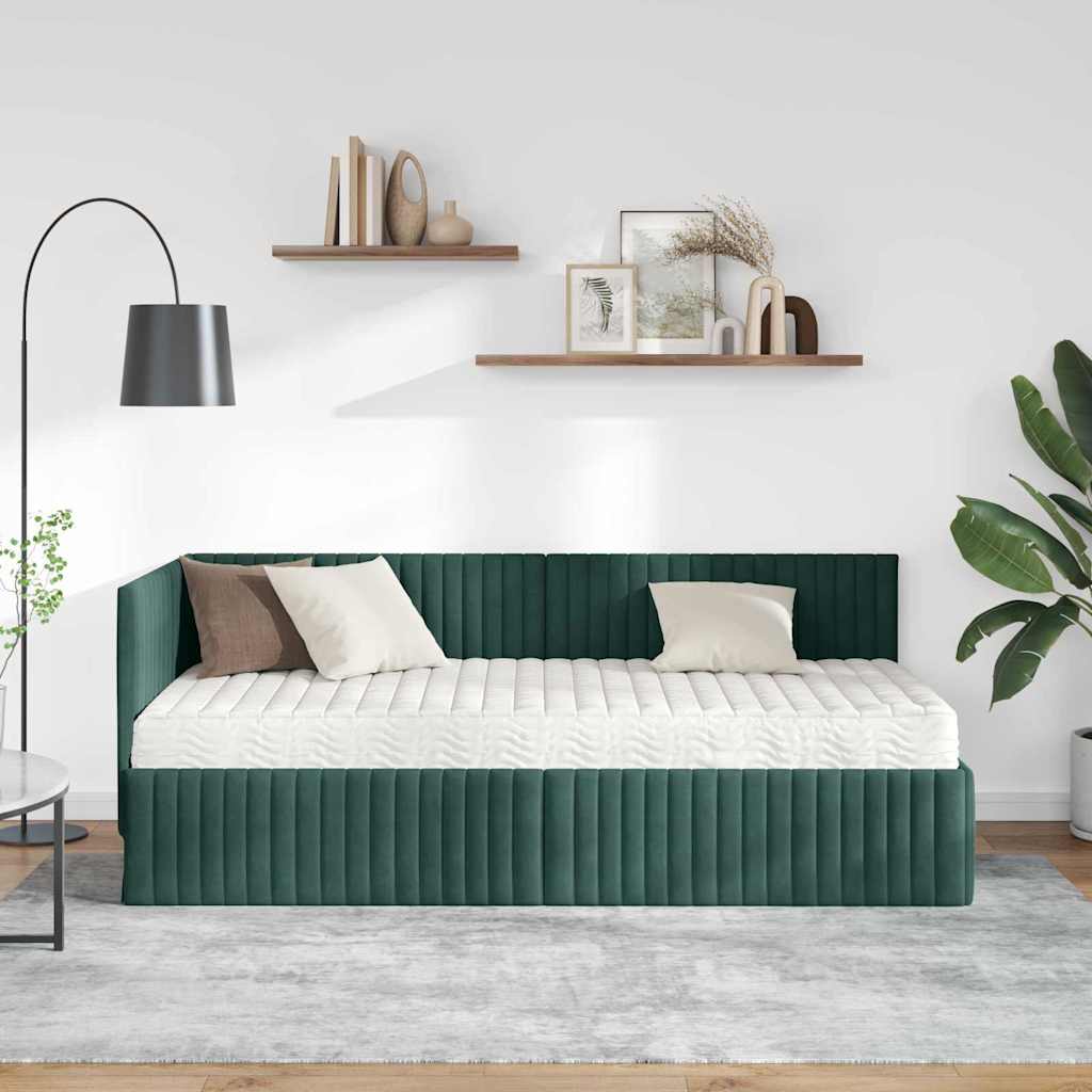 vidaXL Cadre de lit d'angle avec matelas et tête de lit 2 pcs Vert Velours