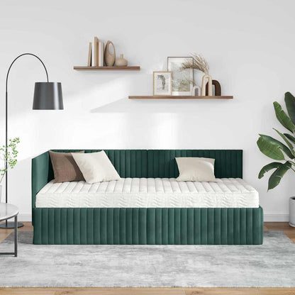 vidaXL Cadre de lit d'angle avec matelas et tête de lit 2 pcs Vert Velours