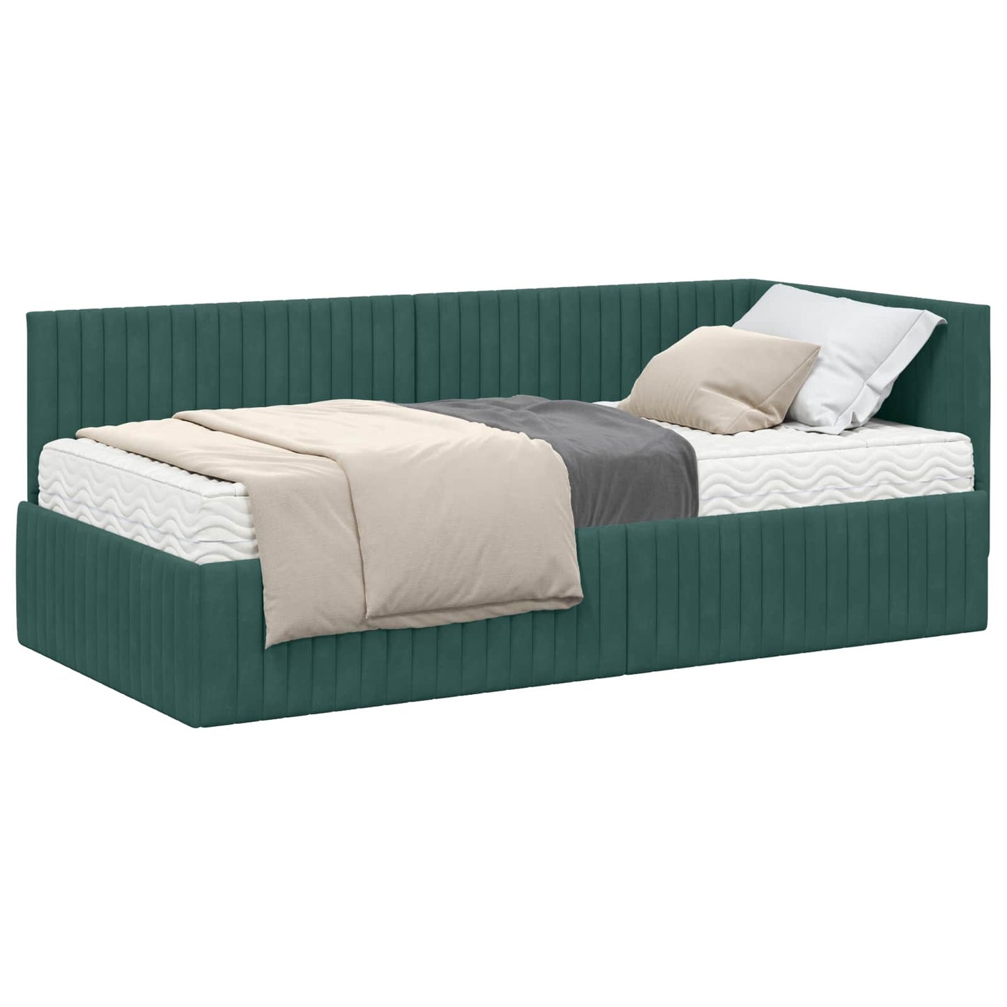 vidaXL Cadre de lit d'angle avec matelas et tête de lit 2 pcs Vert Velours