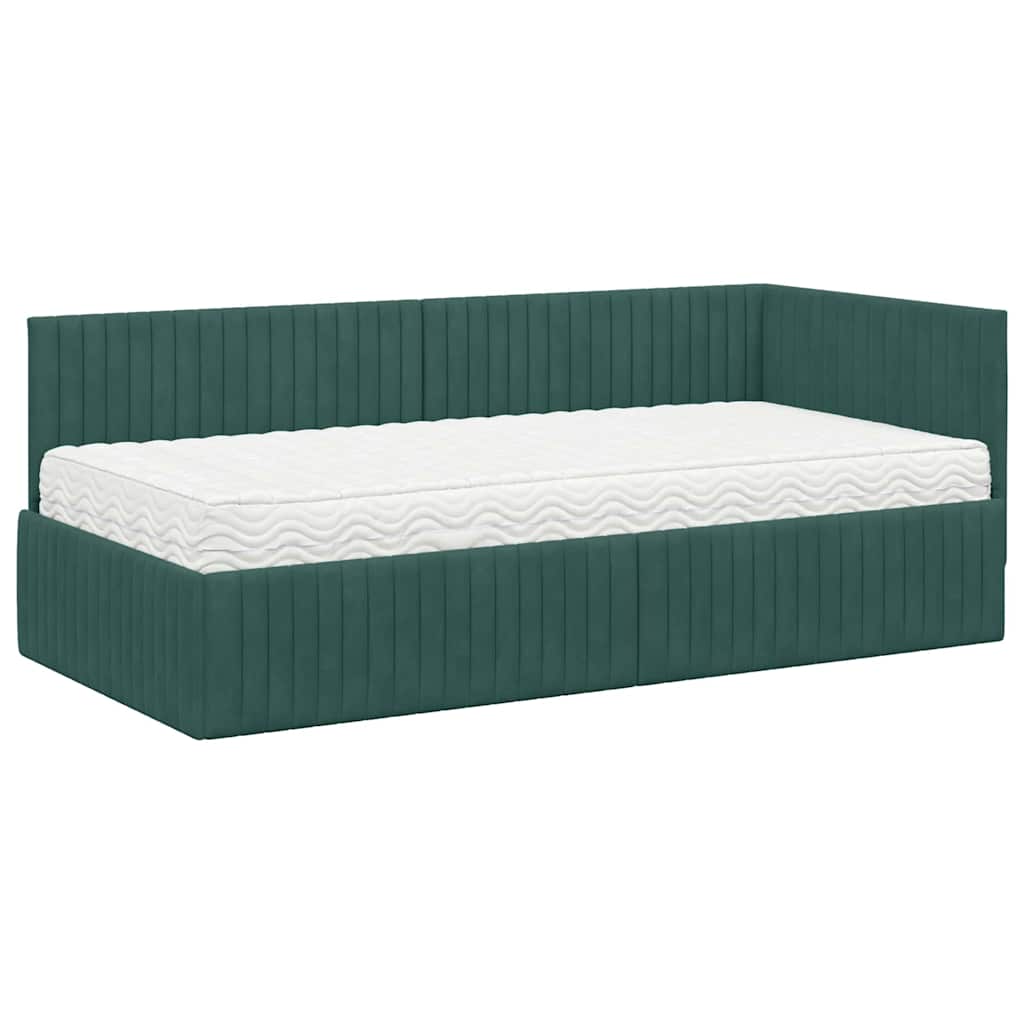 vidaXL Cadre de lit d'angle avec matelas et tête de lit 2 pcs Vert Velours