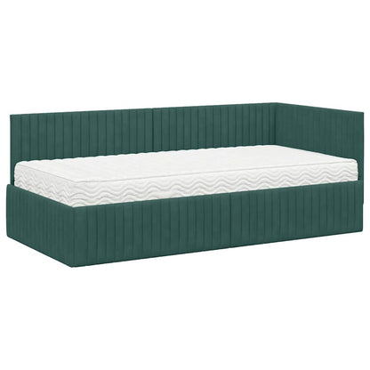 vidaXL Cadre de lit d'angle avec matelas et tête de lit 2 pcs Vert Velours