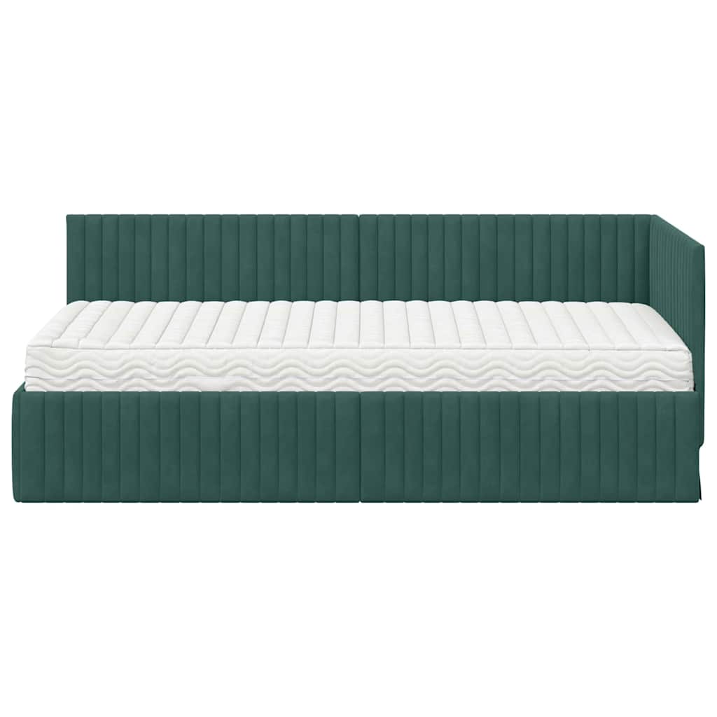 vidaXL Cadre de lit d'angle avec matelas et tête de lit 2 pcs Vert Velours