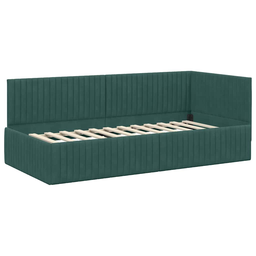 vidaXL Cadre de lit d'angle avec matelas et tête de lit 2 pcs Vert Velours