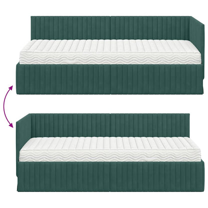 vidaXL Cadre de lit d'angle avec matelas et tête de lit 2 pcs Vert Velours