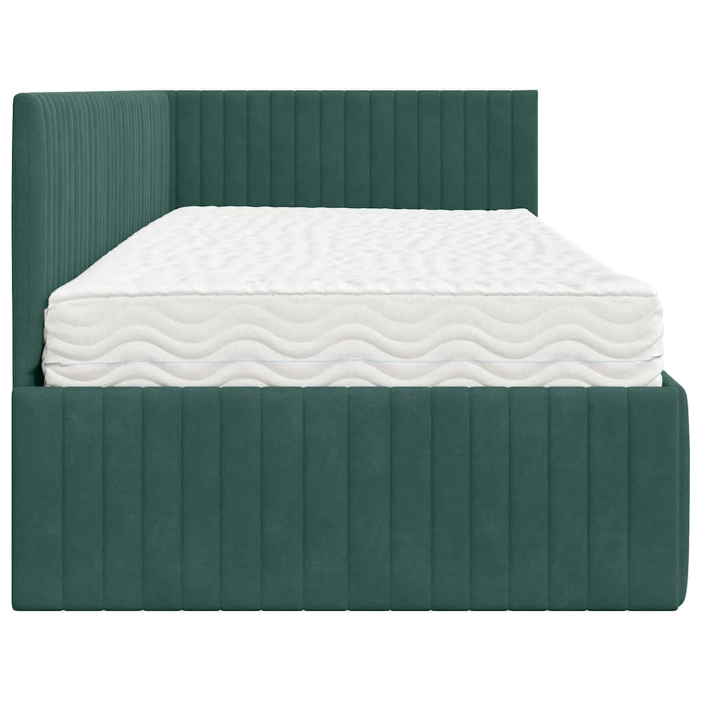 vidaXL Cadre de lit d'angle avec matelas et tête de lit 2 pcs Vert Velours