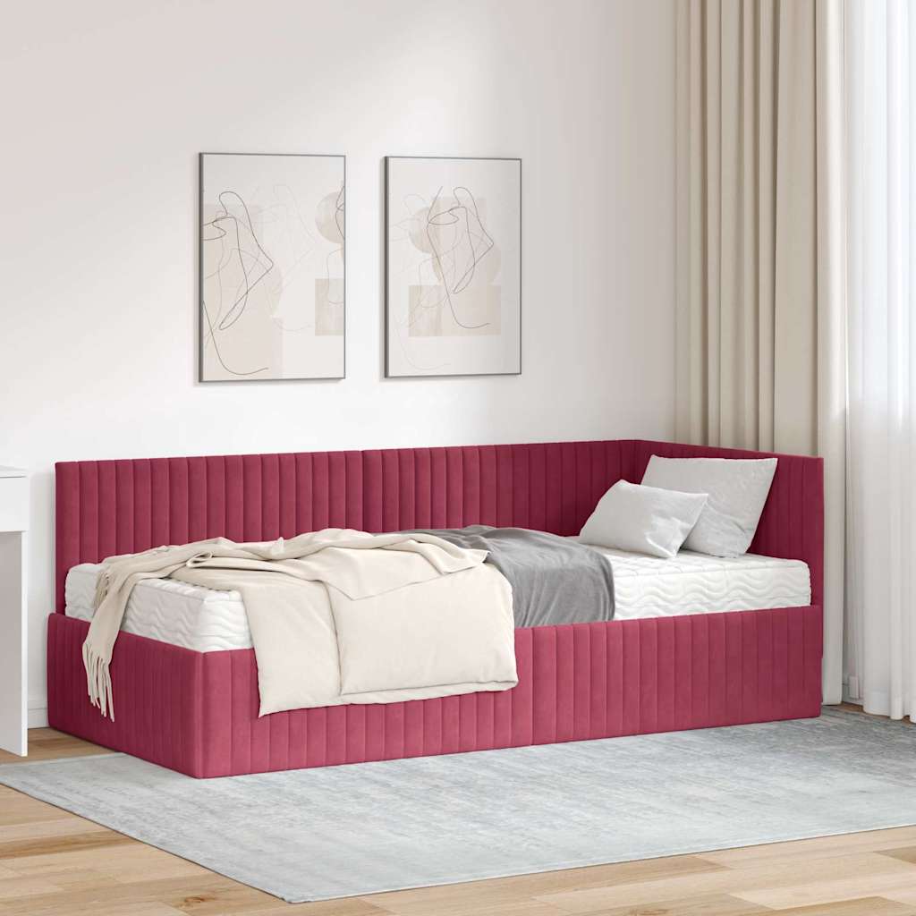vidaXL Cadre de lit d'angle avec matelas et tête de lit 2 pcs Vert Velours
